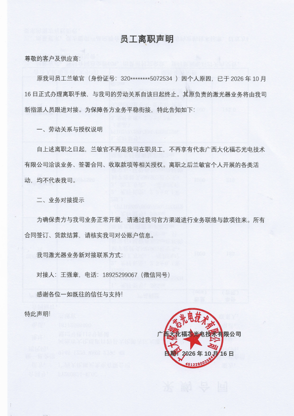 员工离职声明